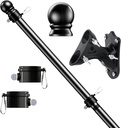 5 FT Flag Pole Kit, Tangle Free Spinning Weather Resistant Rustproof Stainless Steel Flagpole with Base for 3x5 Sports Flag 1" Dia Flag Pole Holder for Outside House, Wall (Black)