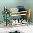 Dish Drying Rack, 2 Tier Space-Saving Dish Rack, Detachable Large Capacity Dish Drainer Organizer with Drain Tray, Utensil, Cup Holder Rustproof Carbon Steel(Green-2 Tier,S)