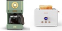 Amaste Retro Coffee Maker & Toaster Set- Matcha Green & Elegant White with Rose Gold