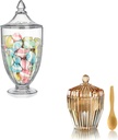 ZEERSHEE 5 Oz Glass Salt Cellar with Lid Spoon Storage Jar And 26oz Glass Decorative Candy Jars Clear Cookie Jar