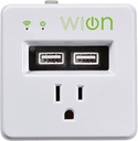 WiOn 50055 Indoor Wi-Fi Plug-In USB Wall Tap; 1 Grounded Outlet; 2 USB Ports