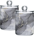Acrylic Plastic Clear Jar with Lid, Gray Marble Pattern Airtight Storage Jar 2 Pack Kitchen Storage Containers for Cookie Snack Candy