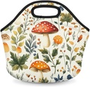 Mushrooms Neoprene Lunch Tote Bag Reusable Washable Kids Lunch Box Organizer for School Outdoor Travel Work