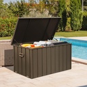 Domi 150 Gallon Deck Box Outdoor Storage Box, Lockable Storage Cabinet Deck Box Outdoor Waterproof, Large Metal Storage Bin for Patio Furniture Cushions Garden Tools Pool-Supplies, Brown