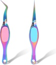 2 Pcs Craft Tweezers - Precision Reverse Tweezers with Soft Grip, Crossing Lock, Fine Point and Curved/Straight Tips