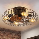 21'' Low Profile Ceiling Fan with Light Remote Control,E26 Caged Ceiling Fan with Lights,Industrial Ceiling Fans Flush Mount,6 Speeds Enclosed Bladeless Ceiling Fan