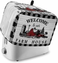Welcome to Our Farm House 2 Slice Toaster Cover, Small Kitchen Appliance Cover, Black and White Checkered With Loop, Bread Machine Polyester Dust Protection