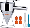 40oz Stainless Steel Pancake Batter Dispenser, Funnel Cake Dispenser with Squeeze Handle and Bracket, Pancake Dispenser for Pancakes, Cupcakes, Takoyaki and Baked Goods (40 oz)