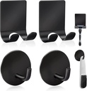 Diesisa Razor Holder 304 Stainless Steel for Shower + Adhesive Sticky Heavy Duty Waterproof Wall Hooks, Premium for Hanging Towels, Coat, hat (2+2 Pack) - Black